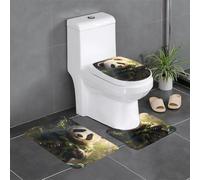 YYHHAOFA Cute Panda Plant Printed Anti slip floor mat three piece set bathroom carpet anti slip durable