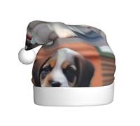 YYHHAOFA Cute White Puppy Pattern Christmas Hat for Adult Soft, Lightweight, and Fluffy Design for Men and Women