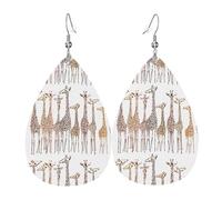 YYHHAOFA Cute Wild Cartoon Giraffes Prints Teardrop Leather Earrings - Lightweight Dangles with Silver-Plated Hooks, Vivid Color & Rust-Resistant Design for Parties & Gifts