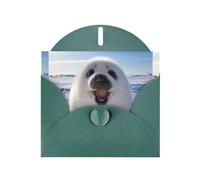 YYHHAOFA Dark Green Greeting Card Harp Seal Painting Wallpaper Picture 4x6in for Christmas, children's birthdays, Valentine's Day, wedding anniversaries, and party invitations
