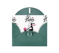 YYHHAOFA Dark Green Greeting Card Paris Eiffel Tower Girl Bicycle Picture 4x6in for Christmas, children's birthdays, Valentine's Day, wedding anniversaries, and party invitations