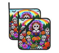 YYHHAOFA Day of The Dead Prints Square Insulated Pot Holder Set of 2 8x8 in for Kitchen lids, Microwave ovens, Outdoor barbecues