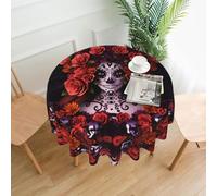 YYHHAOFA Day Of The Dead Sugar Roses Skull Prints Round Decorative Tablecloth 60in - High-Grade Polyester Throw for Dining Tables, Parties, & Outdoor Events
