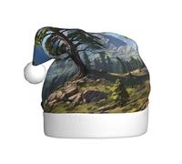 YYHHAOFA Deer Mountain Pine Tree Wilderness Picture Christmas Hat for Adult Soft and Fluffy, Ideal for Long-Term Use