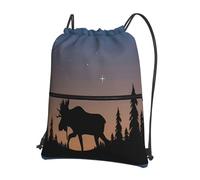 YYHHAOFA Deer Mountain Pine Tree Wilderness Prints Drawstring Zipper Backpack - Lightweight Gym Throw Bag with Water-Resistant Fabric & Multiple Pockets for Travel & Sports