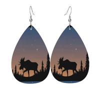 YYHHAOFA Deer Mountain Pine Tree Wilderness Prints Teardrop Leather Earrings - Vivid Dangle Drops for Women, Lightweight Fashion Jewelry, Silver-Plated Hooks for Sensitive Ears & Holiday Events