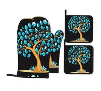 YYHHAOFA Diamond Tree Prints Kitchen Covers: Waterproof Oven Layers for Easy Cooking & Cleanup - 4 Piece Heat Shield Set