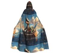 YYHHAOFA Dinosaurs on the boat Prints Halloween Adult Hooded Cloak for Party Decoration Cosplay Costumes Stage Masquerade