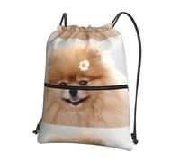 YYHHAOFA dog with flower Prints Drawstring Zipper Backpack - Durable, Lightweight Water-Resistant Gym Bag for Travel, Sports & Everyday Carry