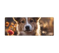 Yyhhaofa Dogs And Roses Printed Extra Large Mouse Pad, Computer Office Anti Slip Gaming Keyboard Thickened Version 12x31.5in