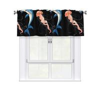 YYHHAOFA Dolphin and jellyfish encounter Pattern curtain with short pole, 54x18in for kitchen, bathroom, laundry room, and studio windows, featuring a light filtering