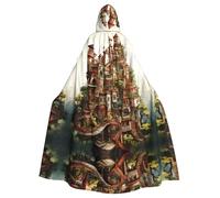 YYHHAOFA Dream Castle Pattern Halloween Adult Hooded Cape Men'S And Women'S Clothing Mantle Role-Playing