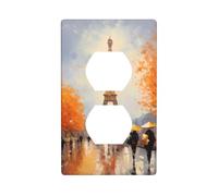 YYHHAOFA Eiffel Tower Paris Painting Pattern Double Socket Wall Panel Electrical Socket Cover Plate Shatter Decoration Durable 4.5x2.76in