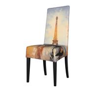 YYHHAOFA Eiffel Tower Paris Painting Printed dining chair cover is easy to disassemble and made of high resilience fabric that is wear-resistant