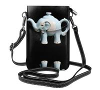 YYHHAOFA Elephant Ceramic Teapot Pattern Small Leather Women'S Crossbody Flip Phone Bag, Waterproof And Durable