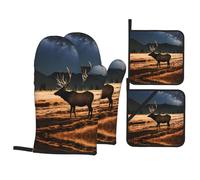 YYHHAOFA Elk in the meadow Prints Kitchen Covers: Waterproof Oven Layers for Easy Cooking & Cleanup - 4 Piece Heat Shield Set