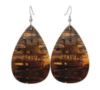 YYHHAOFA fantasy pirate ship Prints Drip Earrings - Stylish Faux Leather Drops with 925 Sterling Silver Hooks - Hypoallergenic & Long-Lasting