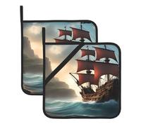 YYHHAOFA Fantasy Pirate Ship Prints Square Insulated Pot Holder Set of 2 8x8 in for Kitchen lids, Microwave ovens, Outdoor barbecues