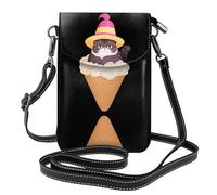 YYHHAOFA Fat Cat Sitting On Ice Cream Pattern Small Leather Women'S Crossbody Flip Phone Bag, Waterproof And Durable
