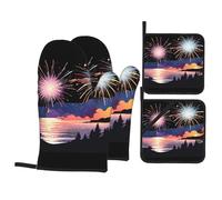 YYHHAOFA Fireworks On The Coast Prints Kitchen Covers: Waterproof Oven Layers for Easy Cooking & Cleanup - 4 Piece Heat Shield Set