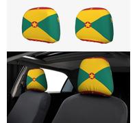 YYHHAOFA Flag of Grenada Printed Car Headrest Cover 2 pieces Interior Accessories Decoration Fit Cars Vans Trucks Universal Seat Accessories