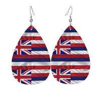 YYHHAOFA Flag of Hawaii American Prints Teardrop Leather Earrings - Lightweight Dangles with Silver-Plated Hooks, Vivid Color & Rust-Resistant Design for Parties & Gifts