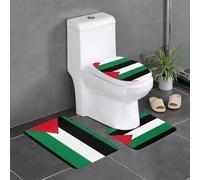 YYHHAOFA Flag of The State of Palestine Pattern Three Piece Set of Bathroom Floor mats, Bathroom Shower mats, Anti Slip Quick Drying