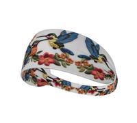 YYHHAOFA Flower Hummingbirds Embroidery Pattern Sports Headband for Women Sweat Proof Bandeau Summer Elastic Band
