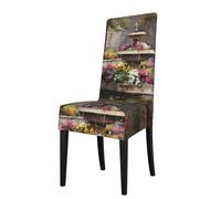 YYHHAOFA Flowers by the fountain Printed dining chair cover is easy to disassemble and made of high resilience fabric that is wear-resistant