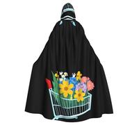 YYHHAOFA Flowers in shopping cart Prints Halloween Adult Hooded Cloak for Party Decoration Cosplay Costumes Stage Masquerade