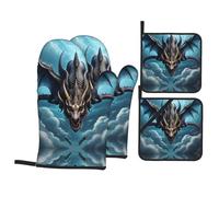 YYHHAOFA Flying Dragon Prints Kitchen Covers: Waterproof Oven Layers for Easy Cooking & Cleanup - 4 Piece Heat Shield Set
