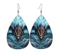 YYHHAOFA Flying Dragon Prints Teardrop Leather Earrings - Lightweight Dangles with Silver-Plated Hooks, Vivid Color & Rust-Resistant Design for Parties & Gifts