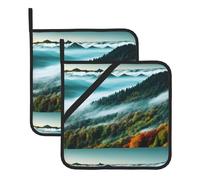 YYHHAOFA Foggy Mountains Landscape Printed Square Insulated Pot Holder Set of 2 8x8 in for Kitchen Heat Uncovering and Serving Dishes