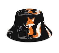 YYHHAOFA Fox Playing The Piano_107366009 Printing Reflective Bucket Hat Lightweight, Breathable, Foldable for Men & Women Black