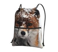 YYHHAOFA fox snow Prints Drawstring Zipper Backpack - Lightweight Water-Resistant Gym Duffel Bag with Pocket for Travel Sports Yoga