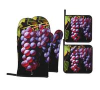 YYHHAOFA Fresh Grapes Prints Oven Mitts and Pot Holders Sets for Kitchen Baking - Insulated, Thick, Durable, and Anti-Scalding