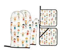 YYHHAOFA Friends Dancing Happily Picture Oven Mitts and Pot Holders Sets - Heat-Resistant, Waterproof, and Durable Kitchen Baking Four-Piece Set