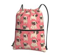 YYHHAOFA Funny Cartoon Pug Puppy Dog Prints Drawstring Zipper Backpack - Lightweight Gym Throw Bag with Water-Resistant Fabric & Multiple Pockets for Travel & Sports
