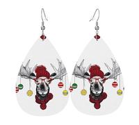 YYHHAOFA Funny Christmas Deer Prints Teardrop Leather Earrings - Lightweight Dangles with Silver-Plated Hooks, Vivid Color & Rust-Resistant Design for Parties & Gifts