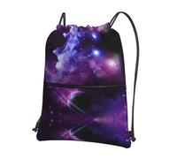 YYHHAOFA Galaxy Starry Space Purple Starry Prints Drawstring Zipper Backpack - Lightweight Gym Bag with Water-Resistant Fabric, Convenient Front Pocket & Adjustable Straps for Travel