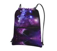 YYHHAOFA Galaxy Starry Space Purple Starry Prints Drawstring Zipper Backpack - Lightweight Gym Throw Bag with Water-Resistant Fabric & Multiple Pockets for Travel & Sports