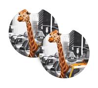 YYHHAOFA giraffe in new york Prints Car Cup Coasters 2-Pack - Engineered Neoprene Layers: Extreme Temp & Spill Protection