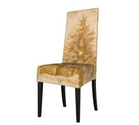 YYHHAOFA Gold silk christmas Printed dining chair cover is easy to disassemble and made of high resilience fabric that is wear-resistant