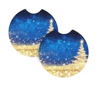 YYHHAOFA Golden Glitter Christmas Tree Prints Car Cup Coasters 2-Pack - Engineered Neoprene Layers: Heat, Spill & Scratch Defense