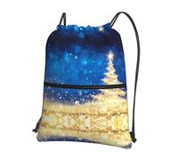 YYHHAOFA Golden Glitter Christmas Tree Prints Drawstring Zipper Backpack - Durable, Lightweight Water-Resistant Gym Bag for Travel, Sports & Everyday Carry