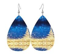 YYHHAOFA Golden Glitter Christmas Tree Prints Drip Earrings - Stylish Faux Leather Drops with 925 Sterling Silver Hooks - Hypoallergenic & Long-Lasting
