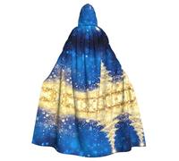 YYHHAOFA Golden Glitter Christmas Tree Prints Hooded Cloak - Long Polyester Throw for Cosplay & Halloween