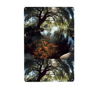 YYHHAOFA Goldfish under the willow tree Prints Tin decorative painting 8x12in Made of tinplate, wear-resistant and durable