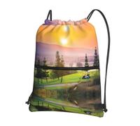 YYHHAOFA Golf Resort Park Prints Drawstring Zipper Backpack - Durable, Lightweight Water-Resistant Gym Bag for Travel, Sports & Everyday Carry
