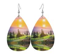 YYHHAOFA Golf Resort Park Prints Teardrop Leather Earrings - Lightweight Dangles with Silver-Plated Hooks, Vivid Color & Rust-Resistant Design for Parties & Gifts